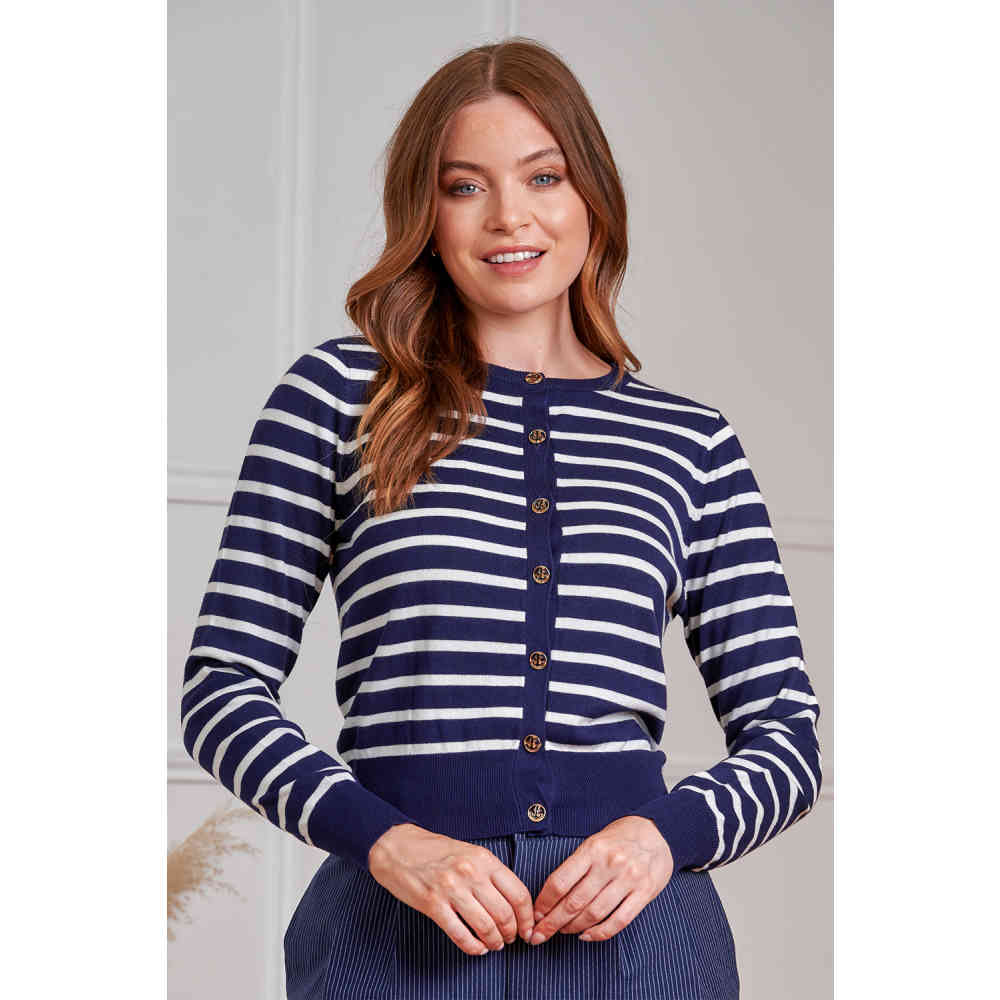 Banned - Nautical Lines Cardigan - Bleu foncé/Blanc